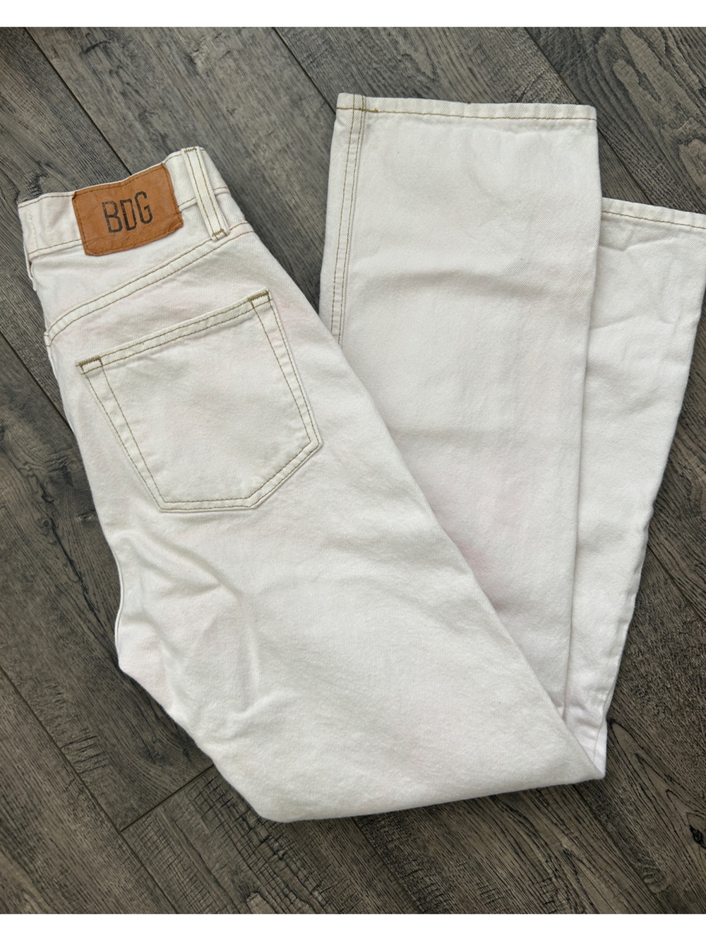 BDG White Cream Pale Pink Cowboy Jeans Size 25 Wide Leg Flare